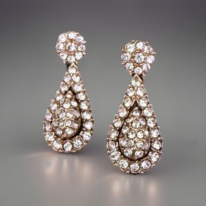 Atwood & Sawyer Vintage Signed Crystal Drop Earrings Gold Plated Antique Jewelry